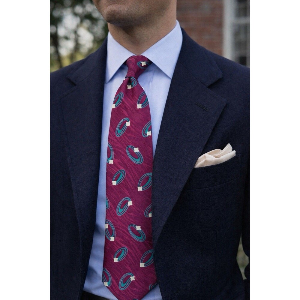 Giorgio Armani Silk Tie Burgundy Teal Abstract Geometric Made in Italy Classic